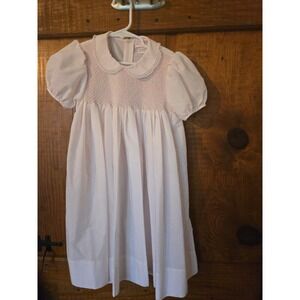 PETIT AMI Pink Smocked Peter Pan Collar Dress Girls S 4T Puff Sleeve Lace Trim